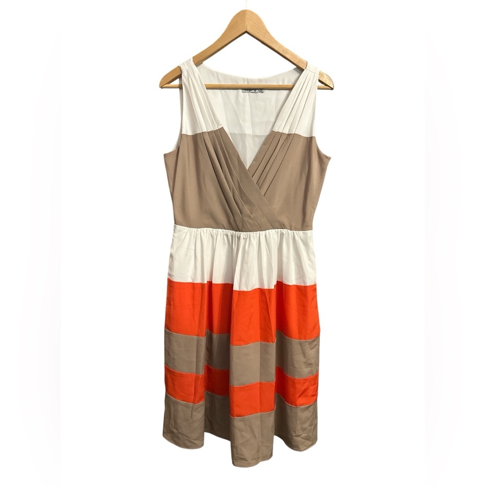 Eliza J Color Block Midi Dress Size 10 V-Neck A-Line Preppy Wedding Striped